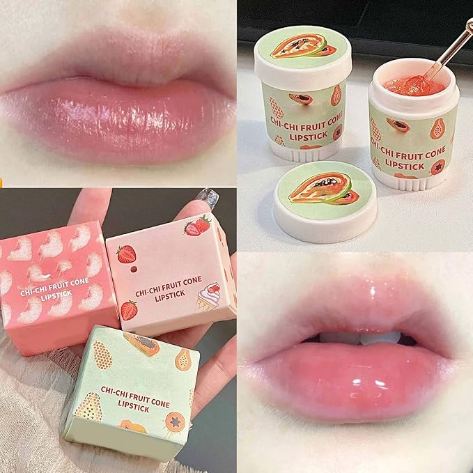 Lip Care Balm, Ice Cream Shape 3 Scent Lip Balm Pot Refreshing for Daily Care