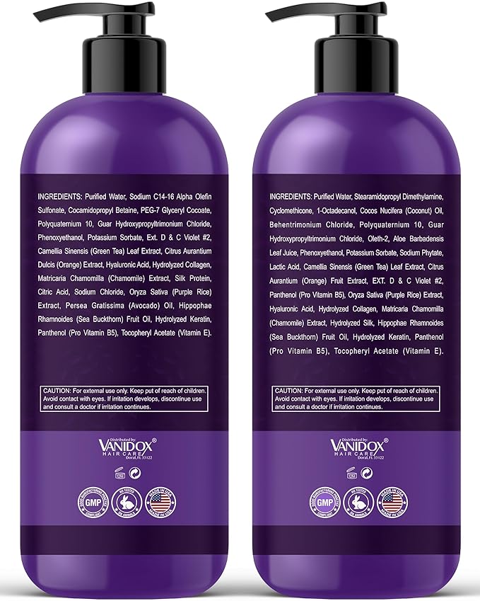 Sulfate Free Brass Toning Purple Shampoo and Conditioner Set for Blondes, Brown Highlighted, or Bleached Hair, Shampoo for Blondes Infused with Purple Rice Extract (16 fl oz each)