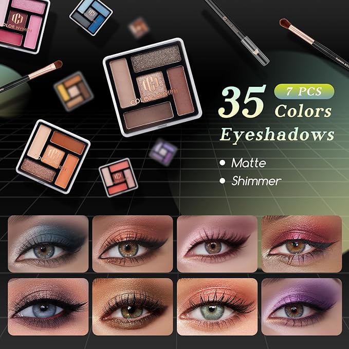 Color Nymph Beginner Makeup Kit for Teens, Train Case Girls Makeup Set with Eye Shadow, Lipstick, Blush, Brushes, Lipgloss, Mascara, Brow Wax and Mirror Green Full Starter Cosmetics Set