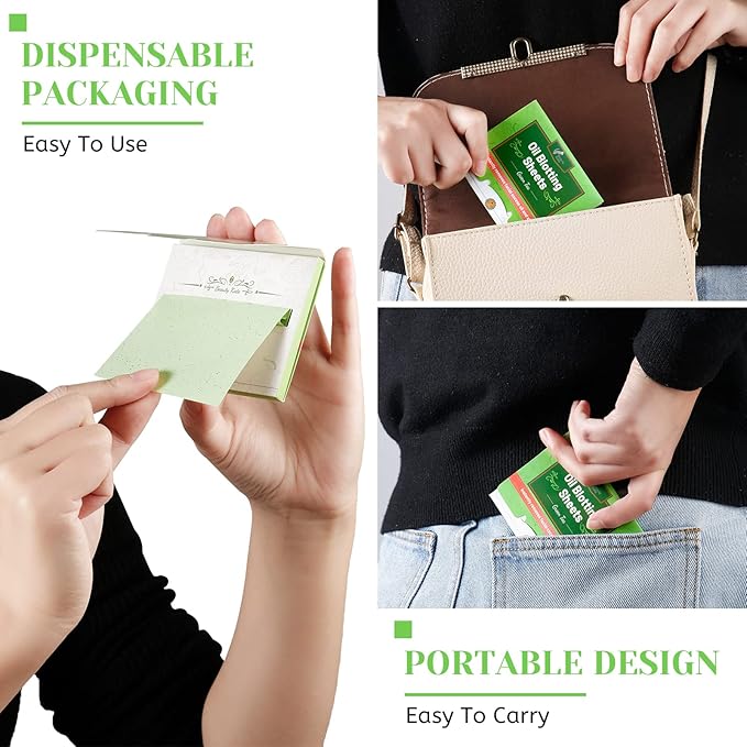 Oil Blotting Sheets for Face - Green Tea,26% Larger,6pk/600 Natural Blotting Paper for Oily Skin,Makeup Friendly Oil Absorbing Sheets,Easy To Grab One