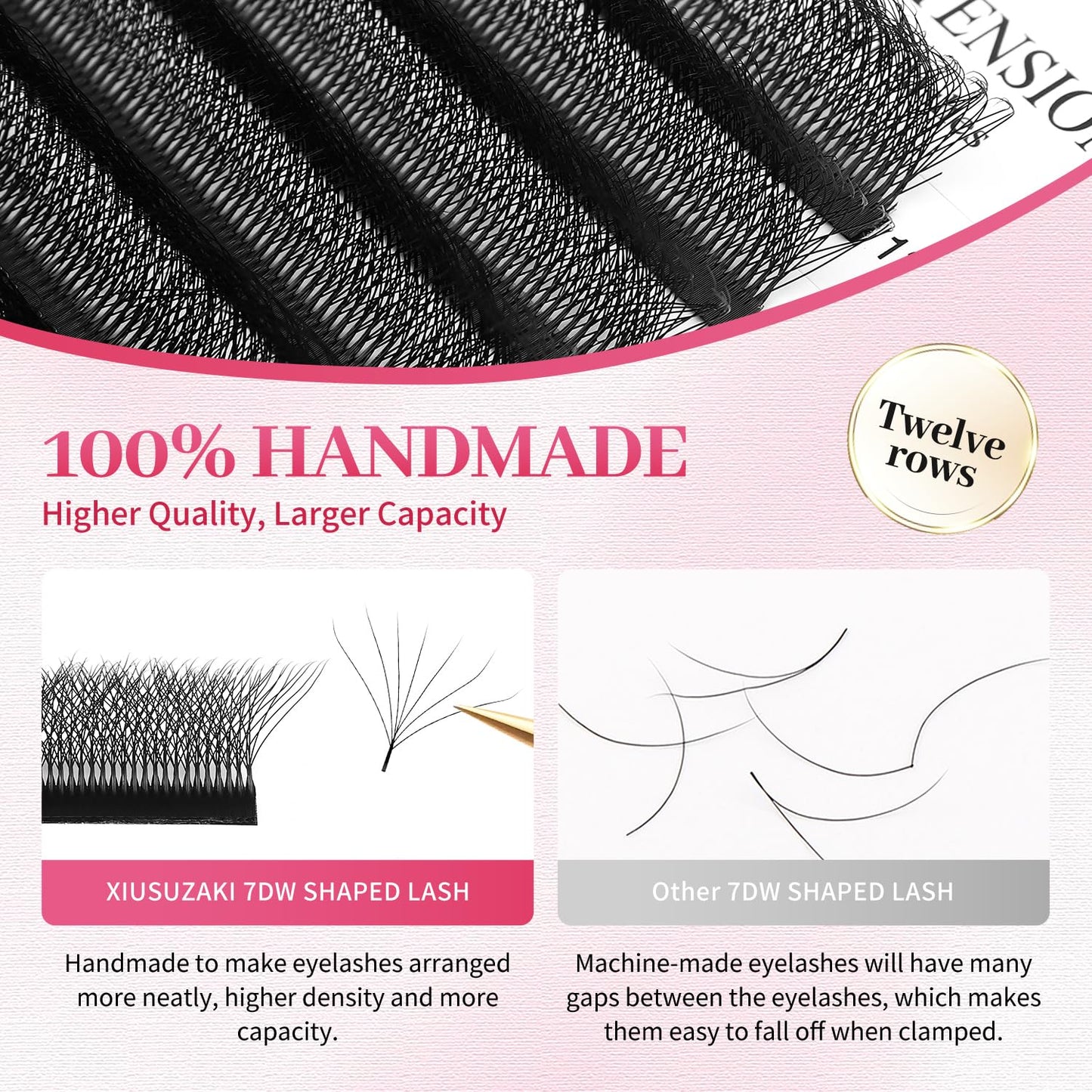 W Lash Extensions Supplies 7D Eyelash Extensions W Shape 0.07mm Thickness D Curl 10mm Premade Fans Easy Fan Lashes Volume Matte Black 12 Rows Crisscross Eye Lashes(W-7D-0.07-D,10mm)