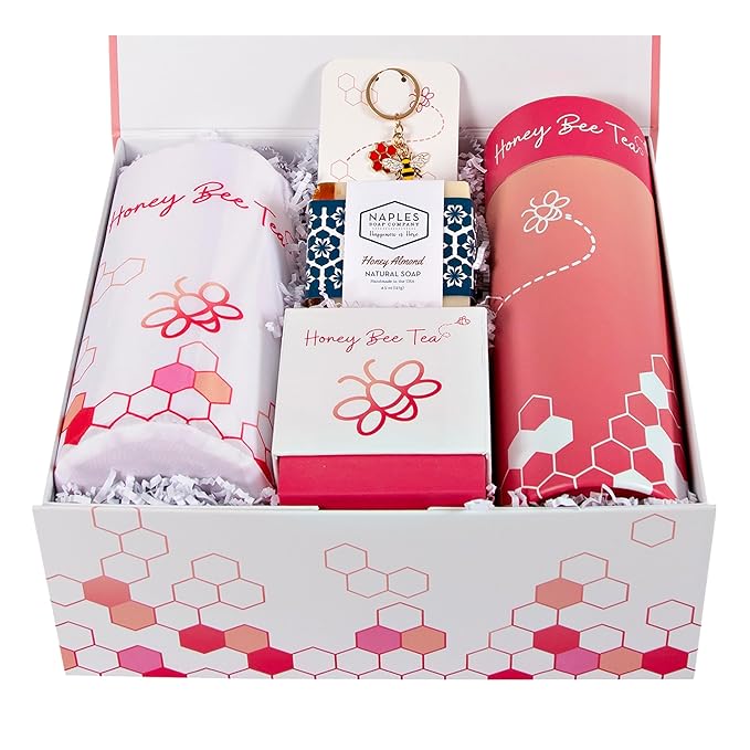 Honey Bee Tea™ Gift Set | Gifts for Women | 7 Piece Set | Hand Picked Beautifully Packaged | Luxury Spa Gift Featuring Naples Soap Company