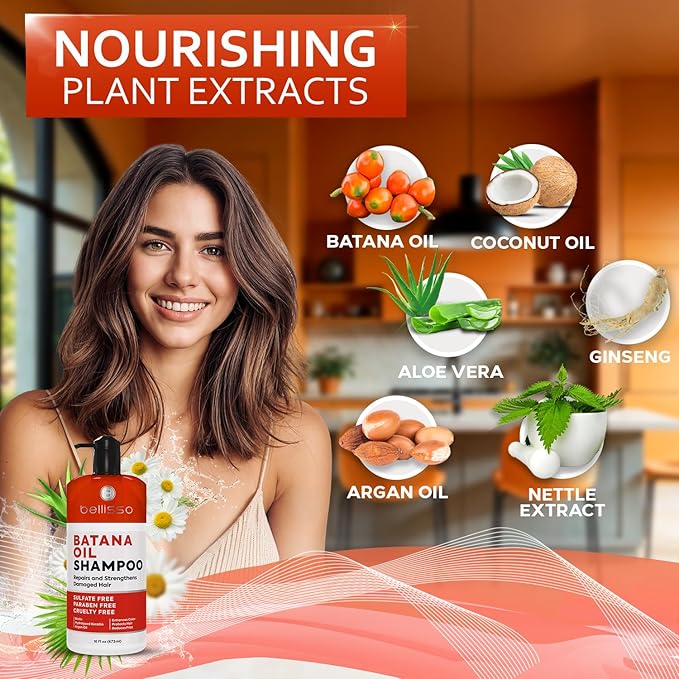 Batana Oil Shampoo - Volumizing Salon Formula for Thinning and Fine Hair Women and Men - Sulfate and Paraben Free - Thickening Volume Boost for Thicker, Fuller Hair - With Argan Oil - 16 Fl Oz