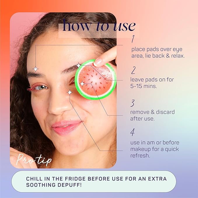 SpaLife Watermelon Cooling Eye Pads, 48 Hydrating Under Eye Patches for Puffiness, Dark Circles, and Tired Eyes, Infused with Hyaluronic Acid, Glycerin, and Vitamin C, Fruity Scent