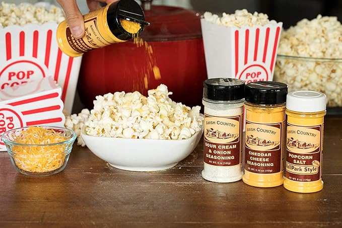 Amish Country Popcorn | Seasoning Variety Pack | 5.5 oz BallPark Style ButterSalt - 4.7 oz Cheddar Cheese & 4.7 oz Sour Cream and Onion Popcorn Seasoning