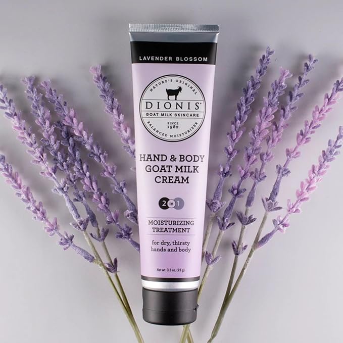 Dionis Goat Milk Skincare Lavender Blossom 3 Piece Self Care Essentials Gift Set - Bar Soap, Hand & Body Cream & Whipped Chamomile Sugar Body Scrub In Recyclable Box - Exfoliate & Moisturize Dry Skin