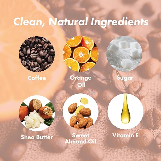 Coffee Scrub Foot & Body Exfoliator Infused with Vitamin E and Orange Peel Natural Exfoliating Sugar Body Scrub for Toning Cellulite Skin Care by Handmade Heroes