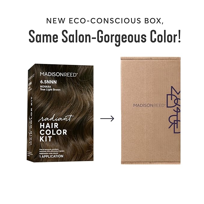 Madison Reed Radiant Hair Color Kit | 6.5NNN Light Brown (Novara Light Brown) for 100% Gray Hair Coverage | Salon Quality Permanent Hair Dye | PPD-Free & Ammonia-Free | (Packaging May Vary) 2 Pack