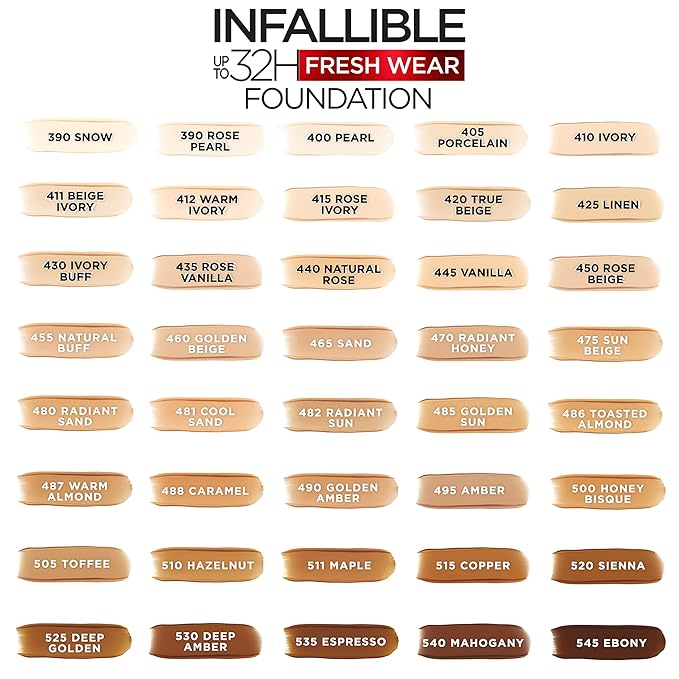 L'Oreal Paris Makeup Infallible Up to 32 Hour Fresh Wear Lightweight Foundation, 488 Caramel, 1 Fl Oz, Packaging May Vary