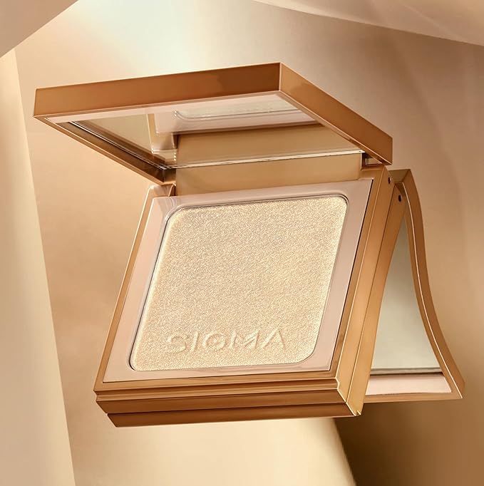 Sigma Beauty Highlighter Makeup – Illuminating Highlighting Powder for Face, Sheer Glimmer Face Highlighter for Cheeks, Cupid’s Bow, & Brow Bone (Moonbeam, Rich Pearl Metallic)