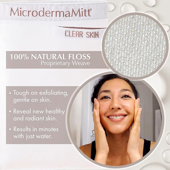 MicrodermaMitt Clear Skin Exfoliating Mitt for Face, Lips, Neck - Gentle Dead Skin Remover & Facial Scrub Clears Blackheads, Unclogs Pores, Evens Skin Tone & Texture, Lips Scrub Care, Lip Exfoliator