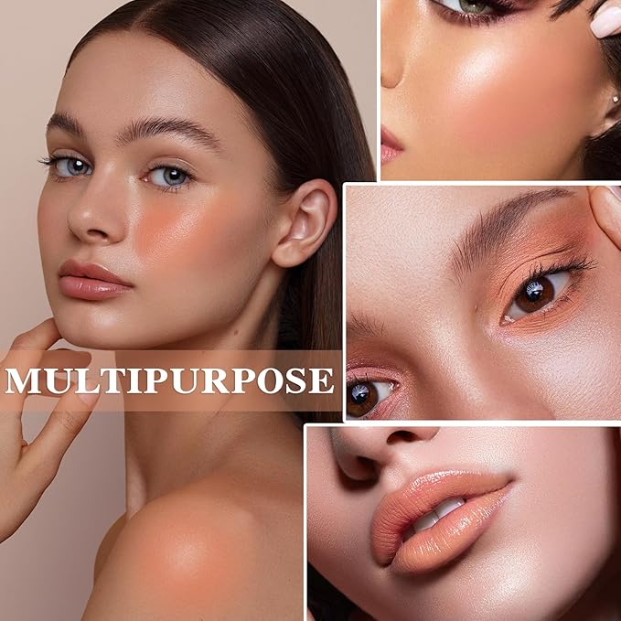 Cream Blush Stick with Brush and Makeup Sponge,Waterproof Multi Cream Makeup Stick,Lightweight,Long-lasting,2 in 1 Multi Blush for Cheeks & Lip Tint & Eyeshadow P