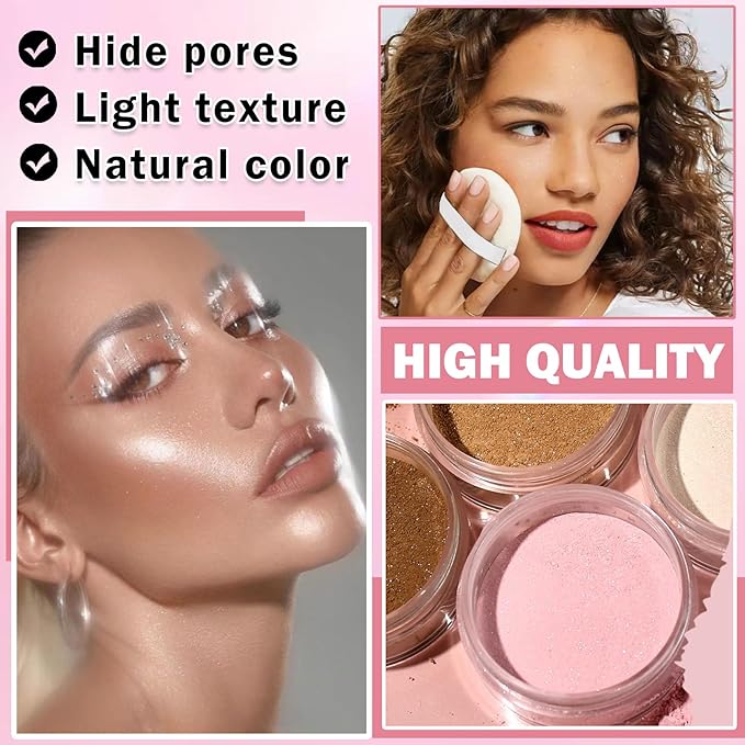 Oil Control Loose Powder Makeup Translucent Setting Powder Shimmer Long Lasting Lightweight Polvo Traslucido Maquillaje Para Mujer Face Powder Makeup - 04 Dark Brown Shimmer