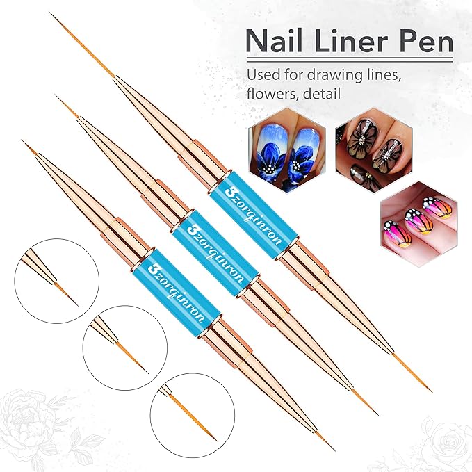 Nail Art Bushes Set, Professional 5Pcs Double-Ended Nail Brush Kit for Details, Long Lines, Ombre & 3D Design-Perfect for DIY Manicures & Salons (Blue)