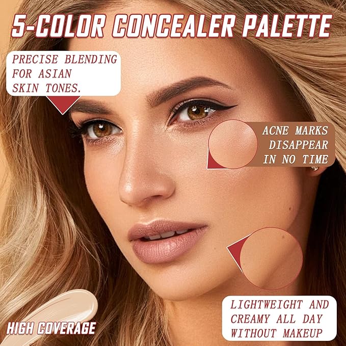 5 Colors Correcting Concealer Palette,Waterproof Long Lasting Cream Contour Palette for Women,Contouring Concealer Liquid Foundation Makeup Palette with Brush 01#