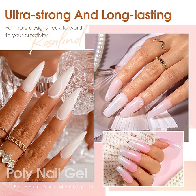 ROSALIND Poly Nail Gel Kit -14 Colors + 75 Nail Art Accessories Kit Nude Pink Series Poly Gel with Big Uv Light 48W and Electric Nail Drill Poly Nail Gel Starter Kit with Everything Gift