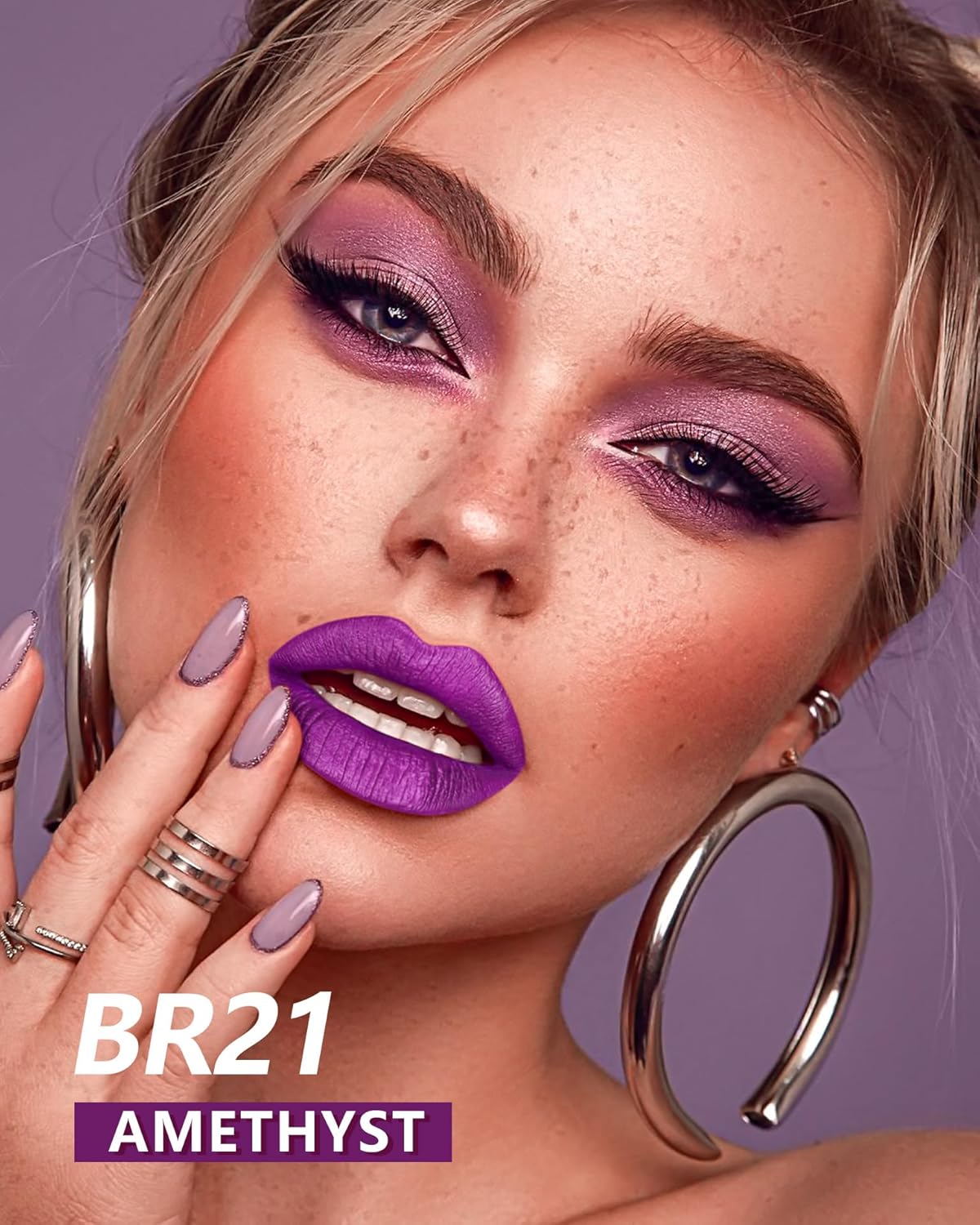 MAKI YIKA Purple Lipstick for Women Metallic Lipsticks Glitter Long Lasting Lipstick No Smudge No Transfer Liquid Lip Gloss (BR18 Amethyst)