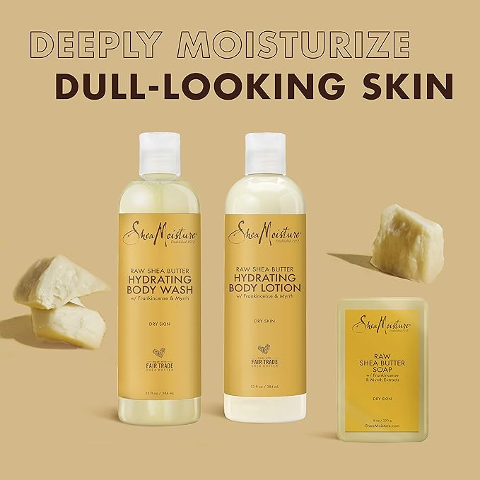 SheaMoisture Hydrating Bath and Body Kit Skin Care Products for Dry Skin Raw Shea Butter Hydrating Pack of 3