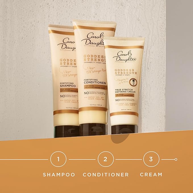 Carol's Daughter Goddess Strength True Stretch Defining Hair Cream For Waves, Coils and Curls, Curl Defining Cream with Castor Oil, 6.8 Fl Oz