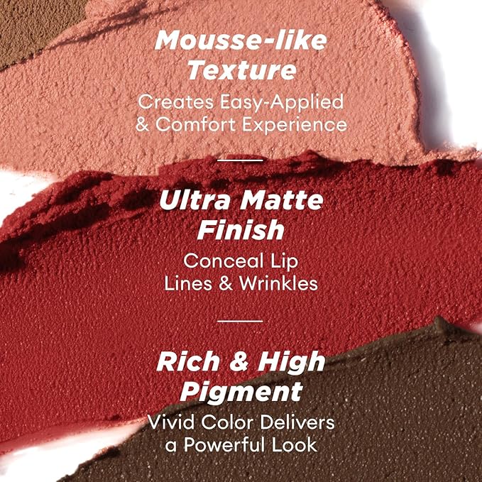 ITY Velvet Matte Finish Lip Stain-Mousse Textured Lip Clay, Red Shade, Conceals Lip Lines, Rich Pigment Lip Tint Lipsticks, 0.14 oz (4g) in Earthy, Truffle.