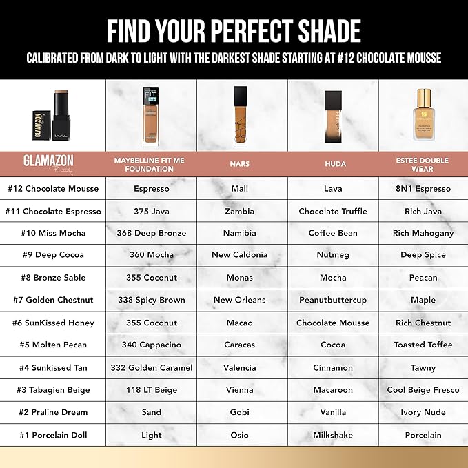 Glamazon Second to None Foundation Stick, Miss Mocha, Light-to-Full Coverage, Weightless Makeup With a Glowy Natural Finish