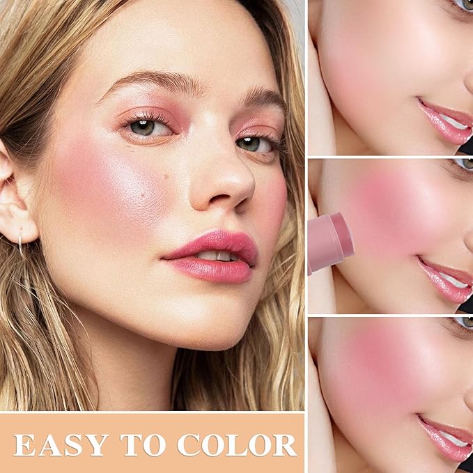 Cream Blush Stick with Brush and Makeup Sponge,Waterproof Multi Cream Makeup Stick,Lightweight,Long-lasting,2 in 1 Multi Blush for Cheeks & Lip Tint & Eyeshadow S