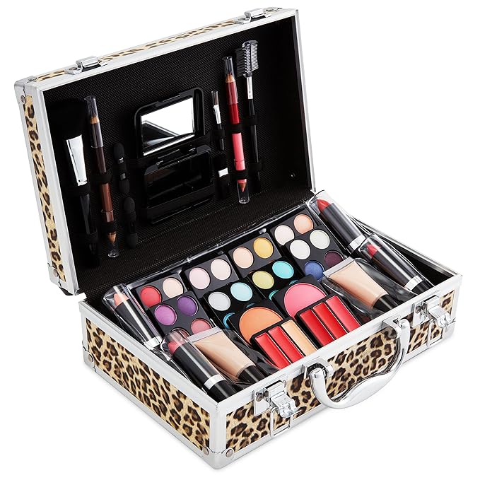 Makeup Kit Gift Set – 79 Piece - 32 Eye Shadows, 2 Blushes, 2 Lip Glosses, 2 Lipsticks, 2 Eye Liner Pencils, 1 Lip Liner Pencil, 1 Mascara - Case with Carrying Handle