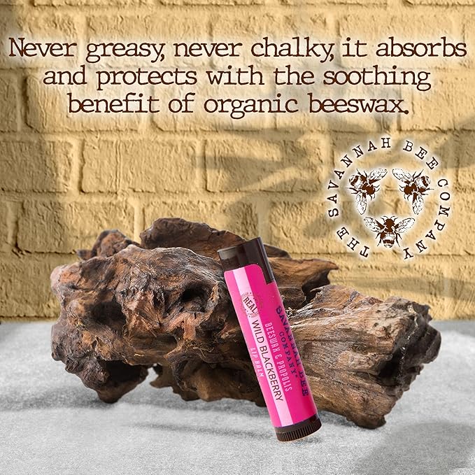 Savannah Bee Lip Balm Hanger 0.15 oz - Invigorating Mint Flavor - Natural Ingredients for Supple, Soft Lips - Convenient Hanger Design (.15 Oz, Wild Blackberry)
