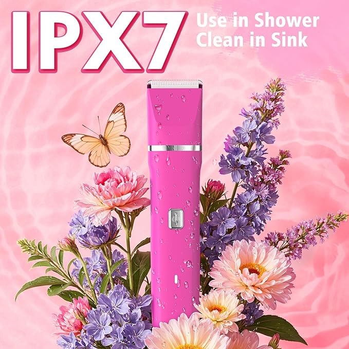 Electric Razors for Women - IPX7 Waterproof Pubic Hair Remover for Shower & Travel, 3-in-1 Bikini Trimmer with Body/Round/Curved Heads, Hypoallergenic Foil & Ceramic Blades, Self-Care Gifts for Her