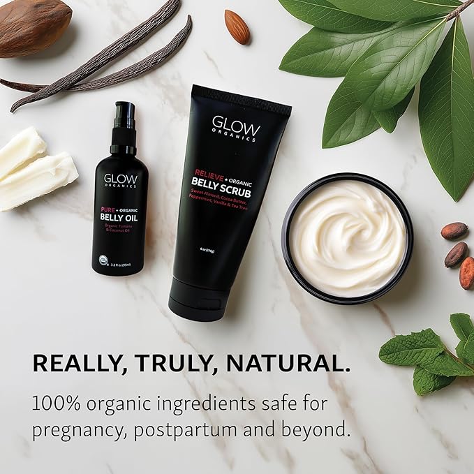 Pregnancy Bump Box, 3-Step Routine, Kit with Belly Scrub, Oil and Butter for Stretch Marks, Organic, Maternity Skin Care, Clean Beauty, The Perfect Gifts for Expectant Moms