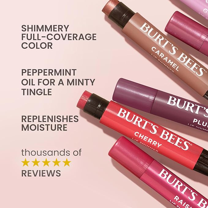 Burt's Bees Shimmer Lip Tint, Tinted Lip Balm Stick, Moisturizing for All Day Hydration with Natural Glowy Pigmented Finish & Buildable Color, Fig, 1 Tube, 0.09 oz.