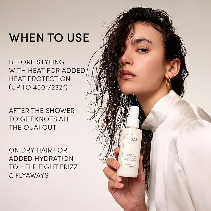 OUAI Leave In Conditioner & Heat Protectant Spray - Prime Hair for Style, Smooth Flyaways, Add Shine and Use as Detangling Spray - No Parabens, Sulfates or Phthalates (4.7 oz)