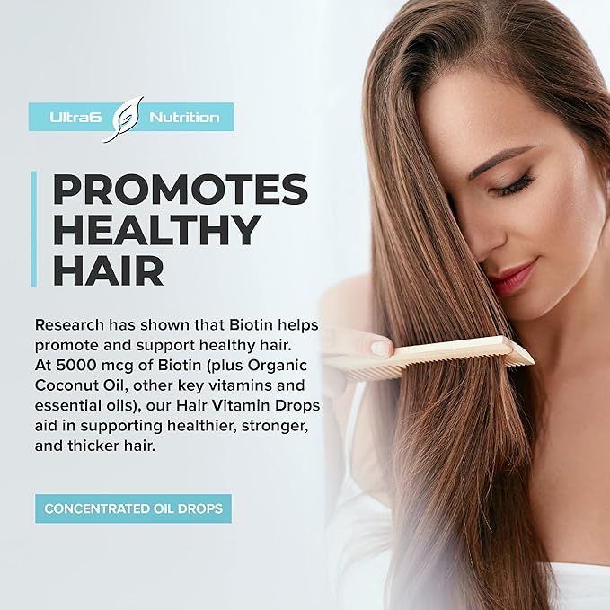Liquid Biotin with Hair Vitamins - Vitamin C, E, B6 & Organic Coconut Oil - Liquid Biotin for Hair, Skin, Nails and Immunity Support