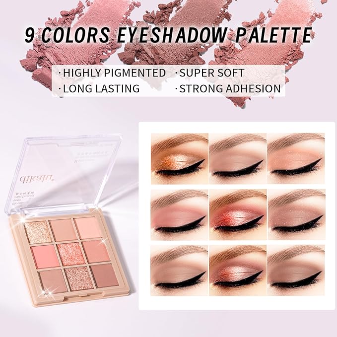 Makeup Set Kit for Women Girls Teens, Makeup Present Set, Includes 9 Color Eyeshadow, Counter Stick, Foundation, Eyebrow Pencil, Eyeliner, Mascara, Lip Gloss, 5Pcs Brushes, Sponge