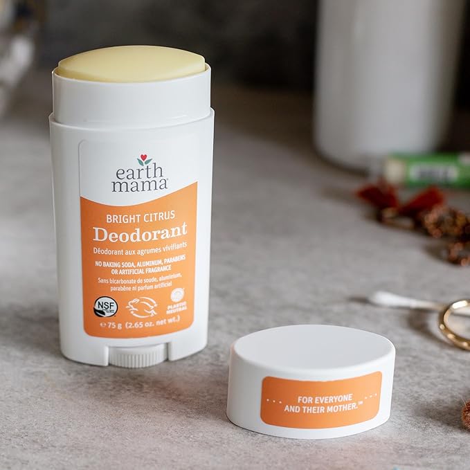 Earth Mama Bright Citrus Deodorant | Safe for Sensitive Skin, Pregnancy and Breastfeeding, Contains Organic Grapefruit and Calendula, No Baking Soda or Aluminum, 2.65-Ounce (2-Pack)