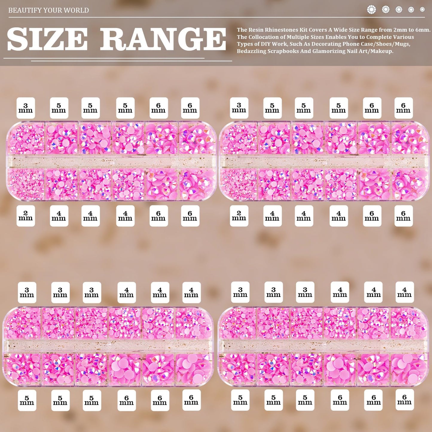 7000PCS Resin Rhinestones with Tweezers for Crafting, 2/3/4/5/6mm Flatback Jelly Rhinestones, 4 Box Pink AB Non Hotfix Crystal Gems for DIY Crafts Mugs Tumblers Clothes Makeup Nail