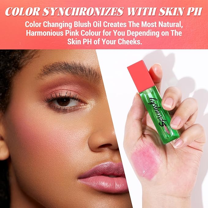 Color Changing Blush Oil, Liquid Blush Oil for Cheeks, Long-lasting Waterproof Blush, Dewy & Natural Flush Finish, Reacts to Your Skin's pH for a Customized Look
