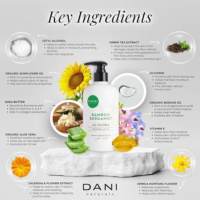 Naturals Hand & Body Lotion - Clean Bamboo Bergamot Scented, Deep Hydration Lotion for Dry Skin, With Shea Butter & Aloe Vera, Natural & Organic Ingredients, Paraben-Free, 12 Oz
