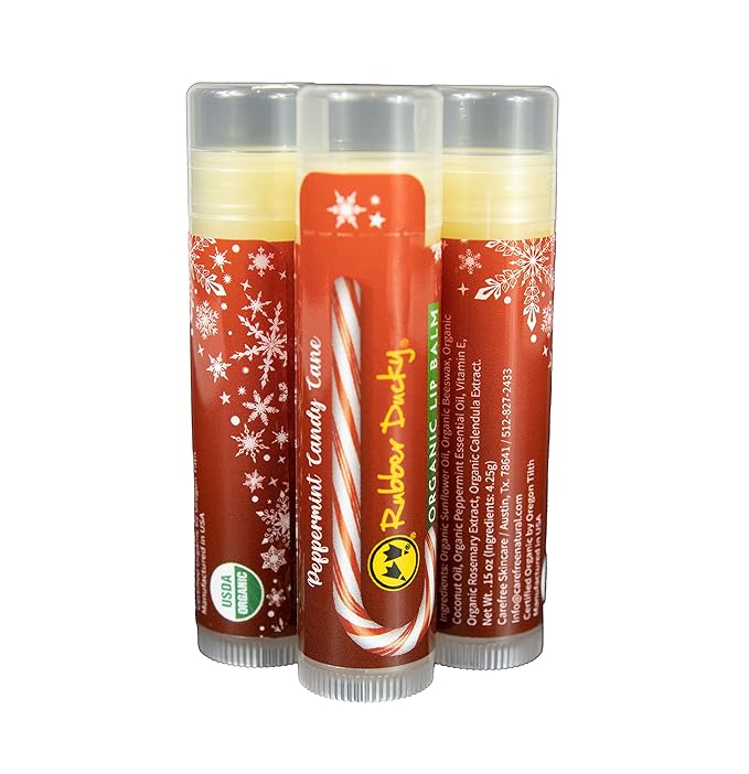 Rubber Ducky Carefree Natural Organic Lip Balm - Instant Hydration & Lip Moisturizer for Very Dry Lips - Vanilla Mint Lip Balm Flavor with Vitamin E - Vegan, Certified Organic Lip Care - 3 Pack