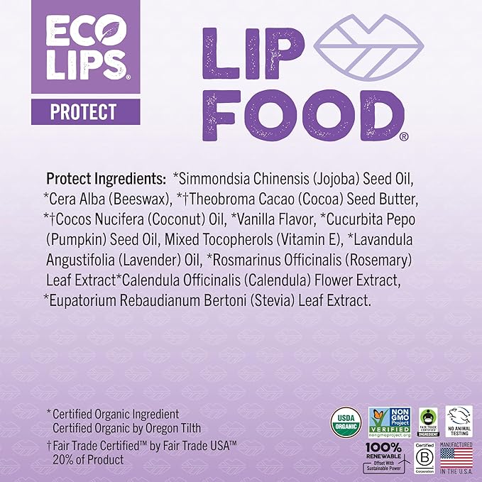 Eco Lips Lip Food - Nutrient Dense & Organic Lip Balm (Protect)