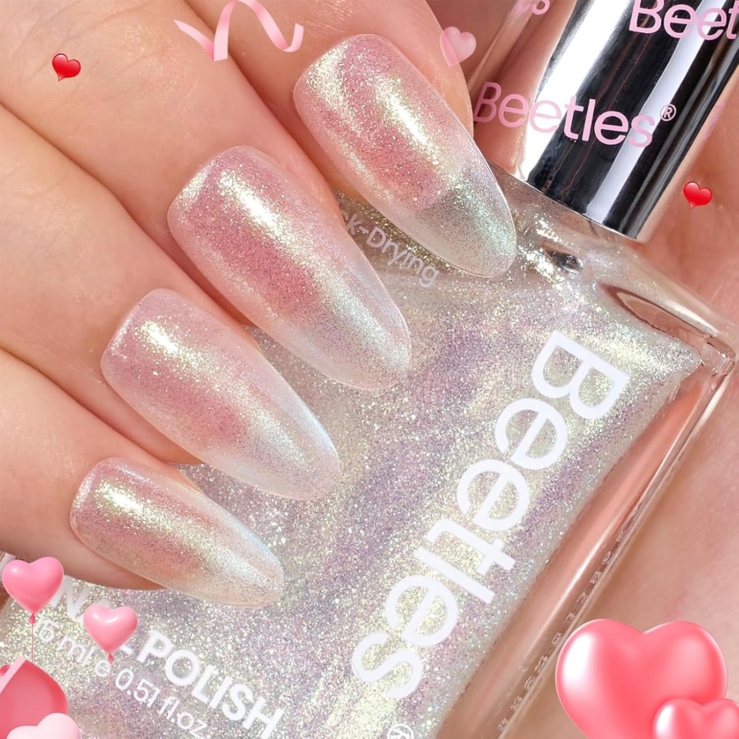 beetles Nail Polish Glitter Nail Lacquer Shimmer-Like Top Coat Fast Drying & Long Lasting Brilliant Milky Way, No UV Lamp Needed for DIY Nail Art Salon at Home Gifts for Women