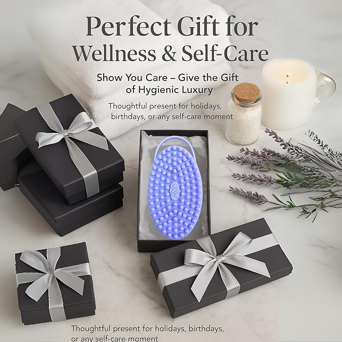 Avilana Silicone Body Scrubber – Gentle Shower Brush & Loofah Alternative- Food Grade & Lab Tested – Fast-Drying, Hygienic, BPA-Free Silicone Body Gentle Exfoliator (Blue, Massage)