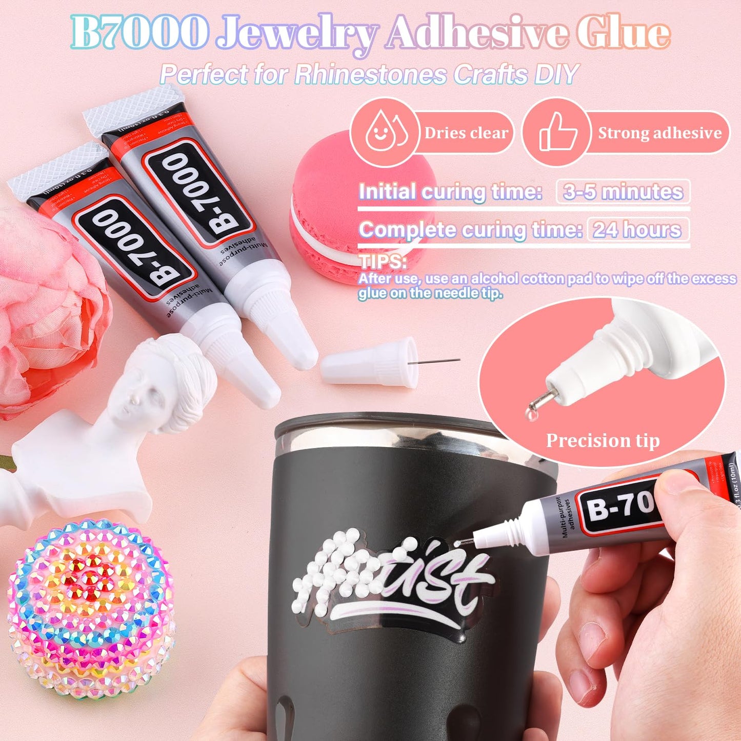 30000Pcs Resin Rhinestones for Bedazzling with 3Pcs B7000 Jewelry Glue, White Flatback Gems Rhinestones for Crafting, Clothing Tumblers Mugs Shoes Fabric Decor Nail Art