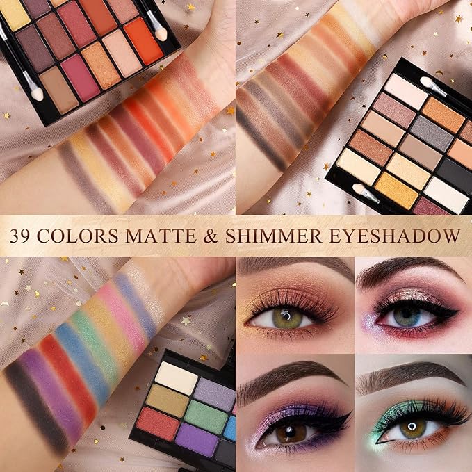 Professional Makeup Kit for Women Full Kit with Mirror 58 Colors All in One Make up Gift Set for Girls Included Eyeshadow,Compact Powder,Blusher,Lipstick,Eyebrow Pencil,Gitter Gel,Eyeliner,Mascara (N)