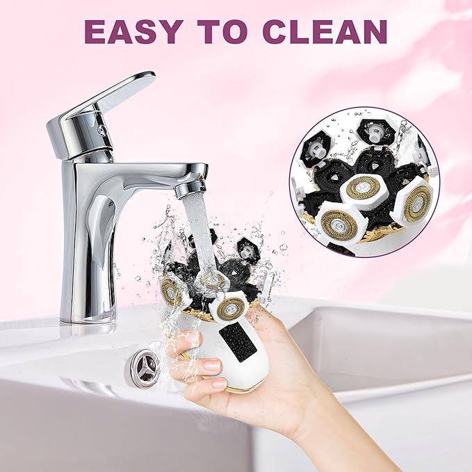 Electric Razors for Women, Wet/Dry 7D Rechargeable Rotary Shaver for Legs, Water Resistant Grooming Kit - Electric Razors for Women, Facial Hair Removal, Bikini Trimmer, Lips - Gentle Hair Remo-Gold