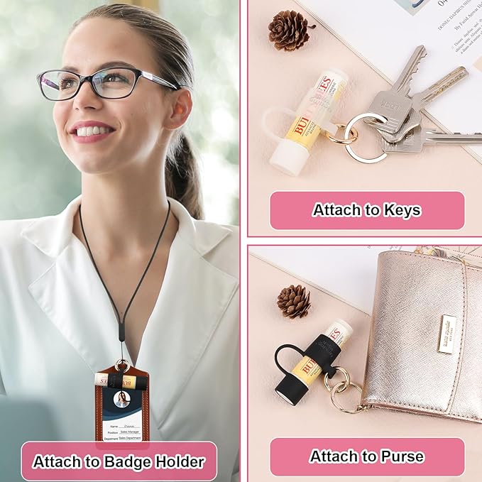 Desing Wish Silicone Lip Balm Holder with Cap Cover Portable Chapstick Holder Keychain Sleeve Lip Balm Key Chain with Key Ring and Neck Strap Lanyard - Transparent