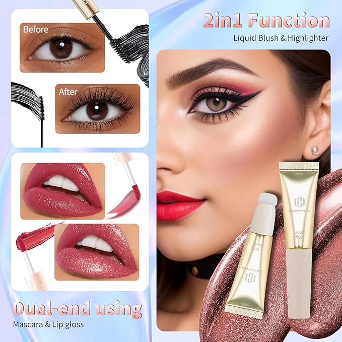 Color Nymph Teen Girls Makeup Kits, All In One Makeup kit For Girls Makeup For Teen Girls with Sequin Bag Packed Individually 9 Colors Eyeshadow Liquid Blush Lip gloss Mascara -Orange Green