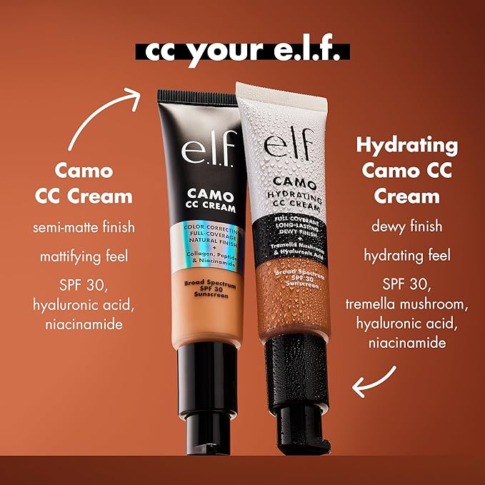 e.l.f. Hydrating Camo CC Cream, SPF 30, Color Correcting Full Coverage Foundation For A Dewy Finish, Vegan & Cruelty-Free, Tan 415 C