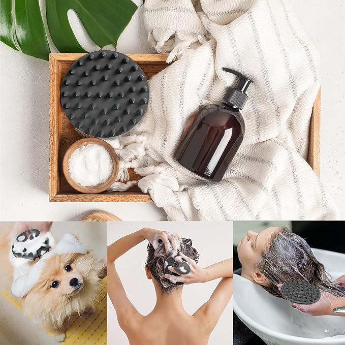 INNERNEED Scalp Care Massager Shampoo Brush, Wet & Dry Manual Head Scrubber Hair Washing, Soft Silicone Bristles, for Hair Growth, Dandruff Removal, Comfortable for All Hair Types (Black)