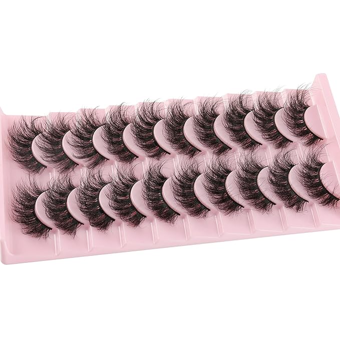 FANXITON Mink Lashes False Eyelashes Dramatic Full Mink Lashes Wispy 19 MM Natural Look 3D Fake Eyelashes 10 Pairs Pack